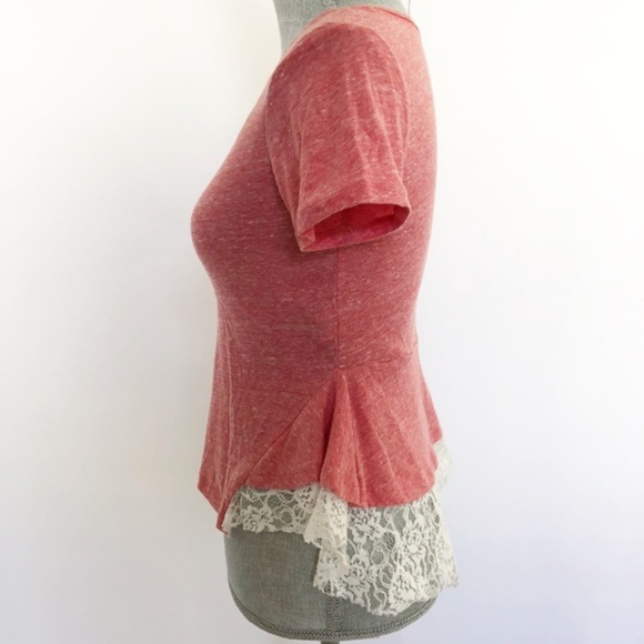 Free People Blouse Peplum Red Lace Trim XS (C32) - Picture 5 of 7